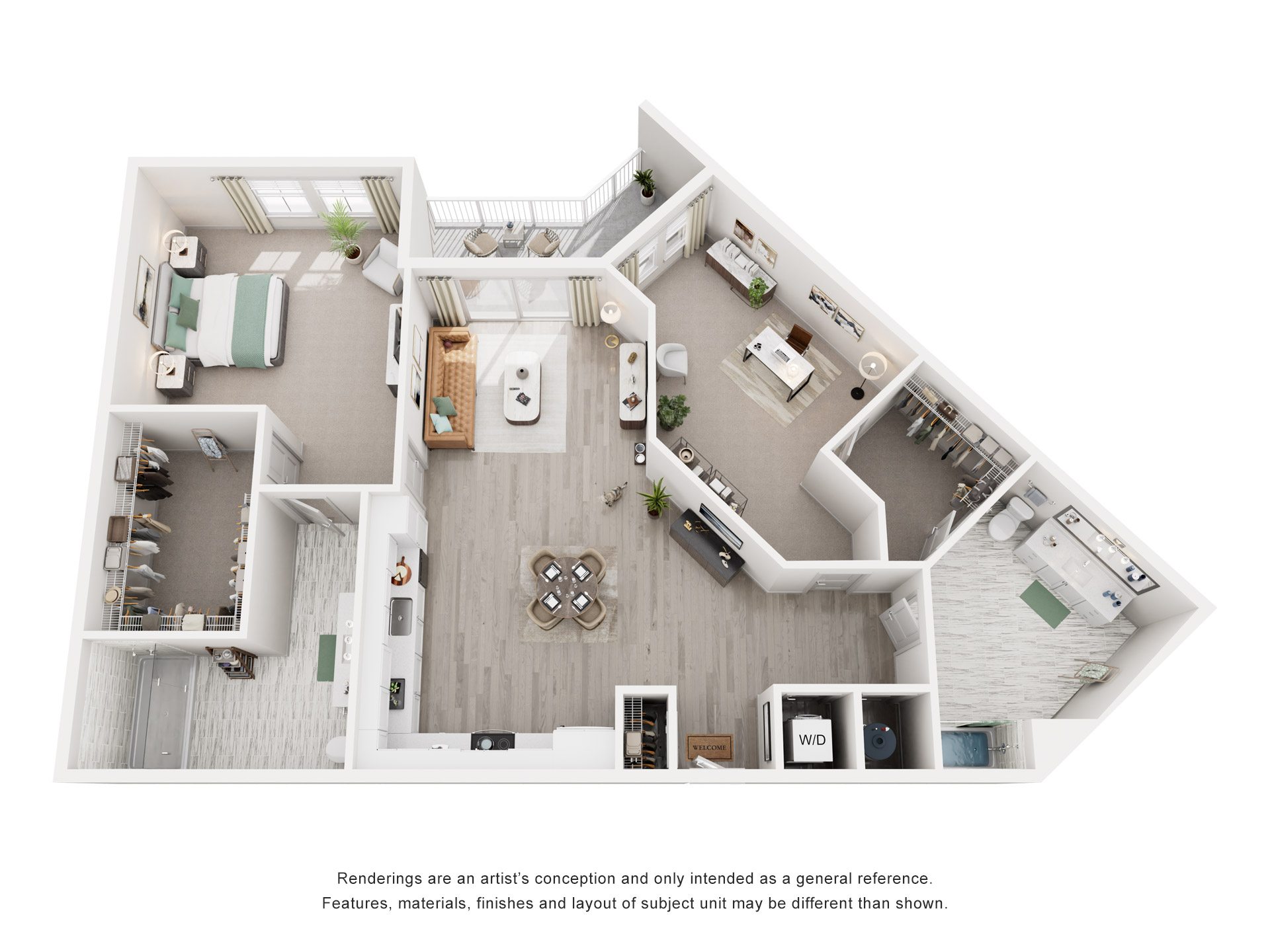 Floor plan for 2 beds, 2 baths, 1162 sqft